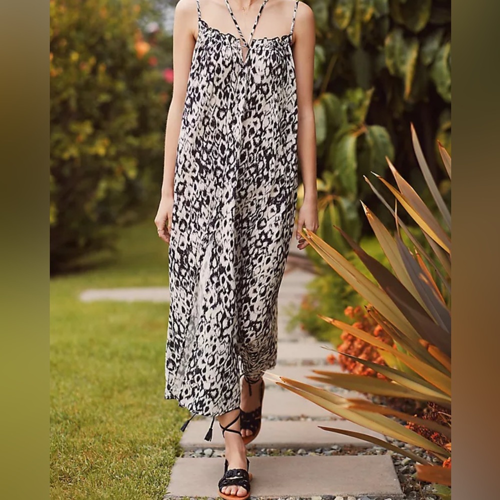 Anthropologie Black & Cream Patterned Dress